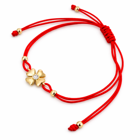 18K Red Adjustable Thread Bracelet with Gold Petal Charm, 0.90 Grams