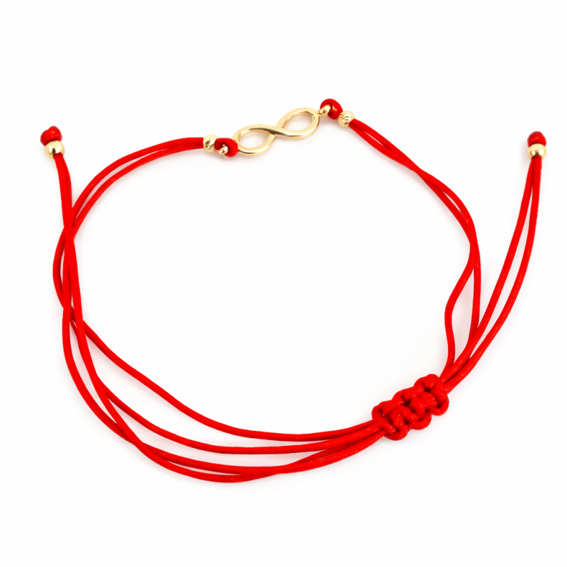 18K Red Adjustable Cord Bracelet with Gold Infinity Link, 0.75 Grams