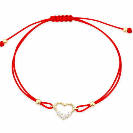 18K Red Adjustable Cord Bracelet with Open Heart Gold Charm, 0.72 Grams