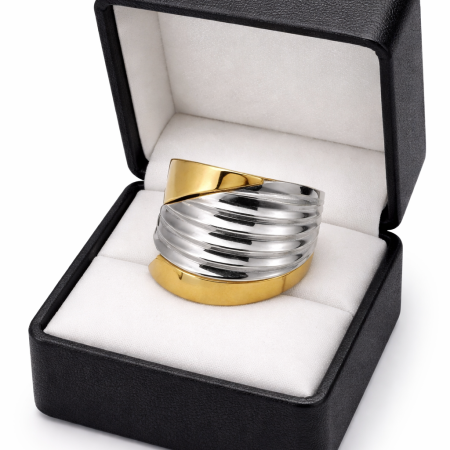 18K Gold & Silver Two-Tone Ring – Modern Layered Statement Design (4.72g)