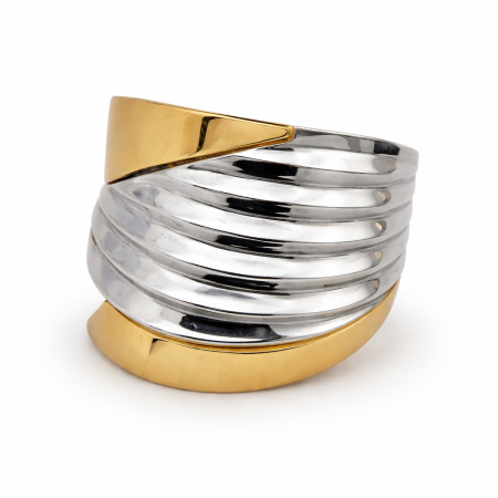 18K Gold & Silver Two-Tone Ring – Modern Layered Statement Design (4.72g)