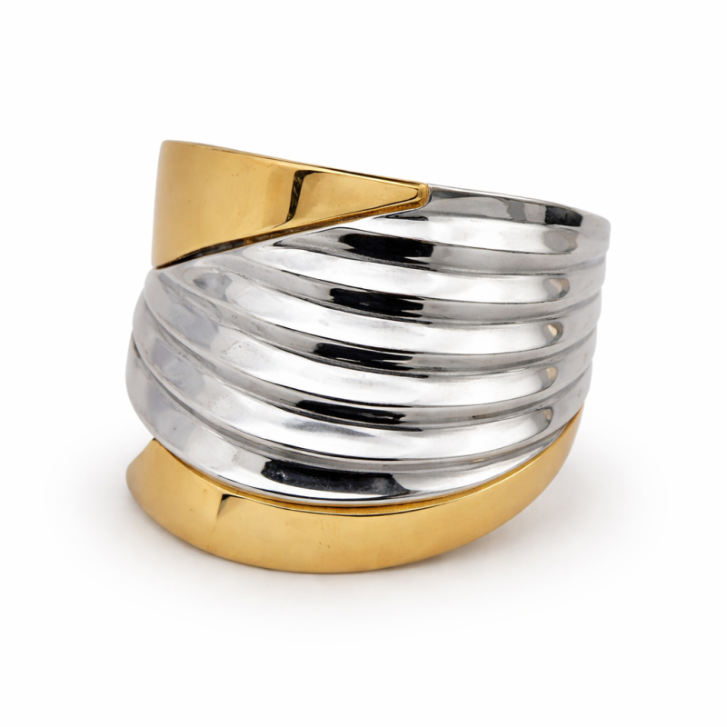 18K Gold & Silver Two-Tone Ring – Modern Layered Statement Design (4.72g)