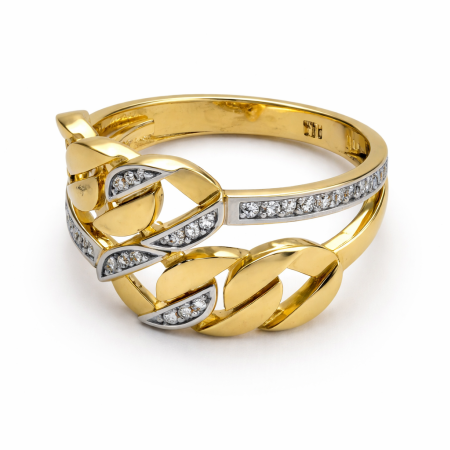 18K Gold Two-Tone Diamond Ring – Interlocking Chain Design (4.71g)