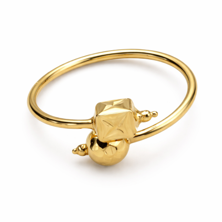 18K Gold Minimalist Bead Ring – Geometric Cube Design (2.43g)