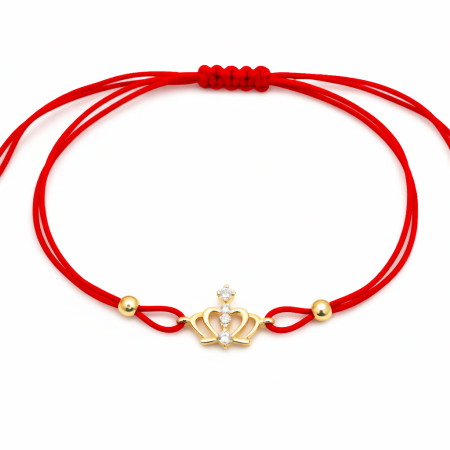 18K Red Adjustable Cord Bracelet with Gold Crown Charm, 0.88 Grams