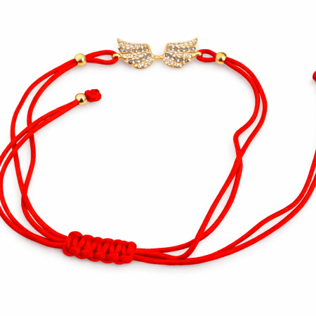 18K Red Adjustable Cord Bracelet with Gold Guardian Wings, 1.38 Grams