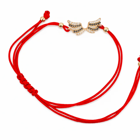 18K Red String Angel Wings Charm Bracelet – Gold Adjustable, 1.38 Grams