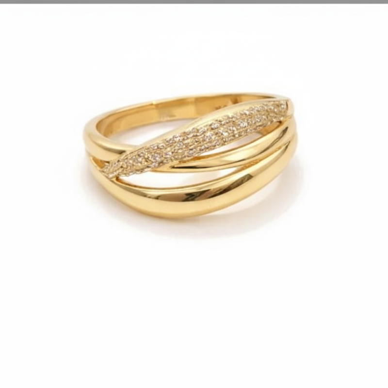 18K Gold Pavé Wave Band Ring 1.90 G – Size 15.5