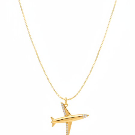 18K Gold Airplane Pendant Necklace for Women – 42cm + 2cm Extension (2g)