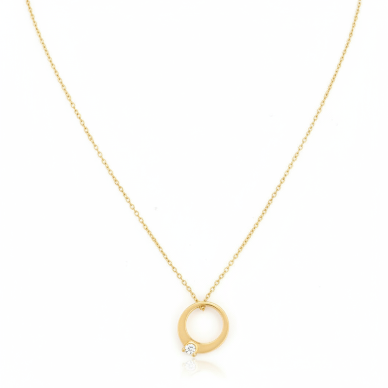 18K Circle Pendant Necklace – 43cm Gold Necklace with 3cm Extension (1.8g)