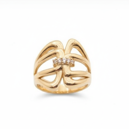 18K Rose Gold Butterfly Cut-Out Ring with Crystal Strip – Size 14.5