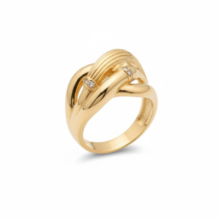 18K Gold Intertwined Knot Ring with Textured Band – Size 17