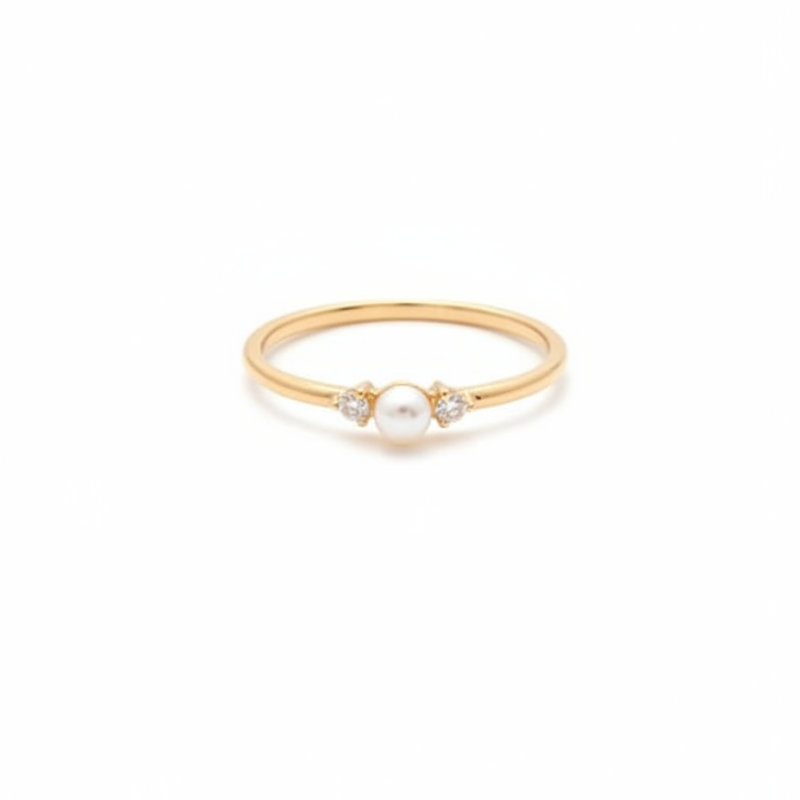 18K Elegant Gold Pearl Ring – Lightweight 1.50g | Size 15 18K Elegant Gold Pearl Ring – Lightweight 1.50g | Size 15
