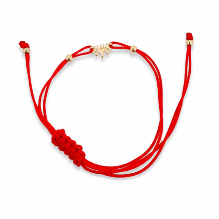 18K Red Adjustable Cord Bracelet with Gold Sunburst Charm 0.75G