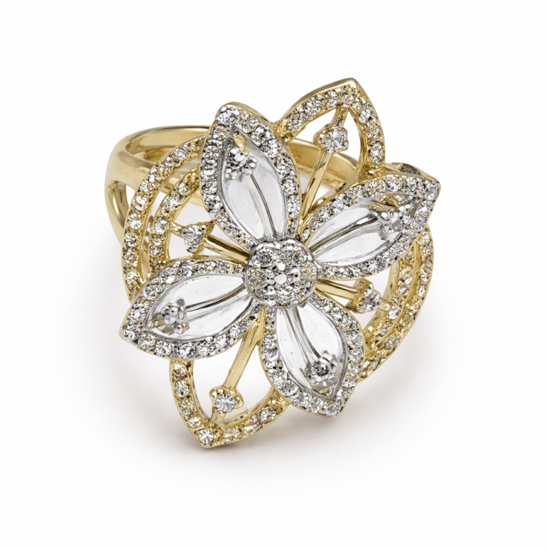18K Gold Floral Diamond Ring – Elegant Flower Design (4.88g)