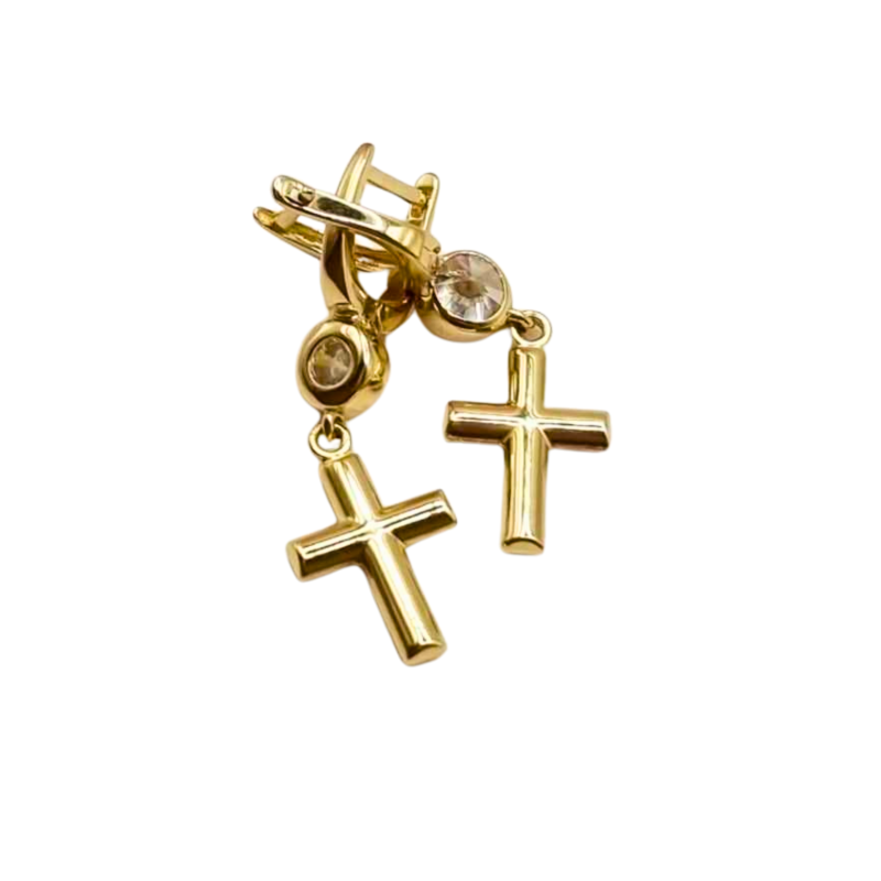 Kenzari Jewellery 14k Gold Cross Earring for Women - 3.89 Grams