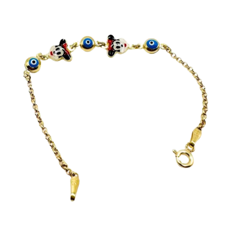 Kenzari Jewellery 14k Gold Chain with Mickey Mouse Accents Bracelet for Kids - 2.52 Grams Kenzari Jewellery 14k Gold Chain with Mickey Mouse Accents Bracelet for Kids - 2.52 Grams