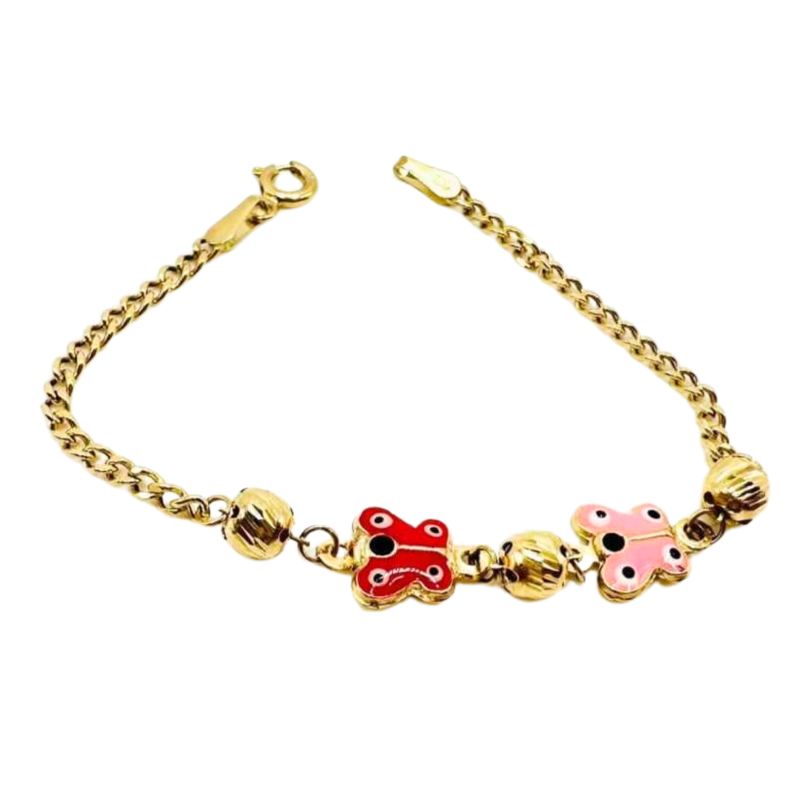 Kenzari Jewellery 14k Gold Chain with Butterfly Accents Bracelet for Kids - 2.07 Grams