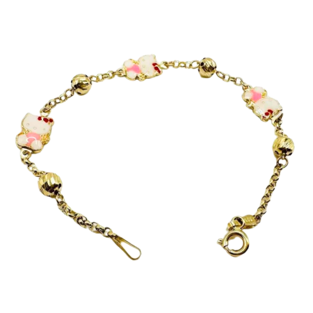 Kenzari Jewellery 14k Gold Chain with Hello Kitty Accents Bracelet for Kids - 2.66 Grams Kenzari Jewellery 14k Gold Chain with Hello Kitty Accents Bracelet for Kids - 2.66 Grams