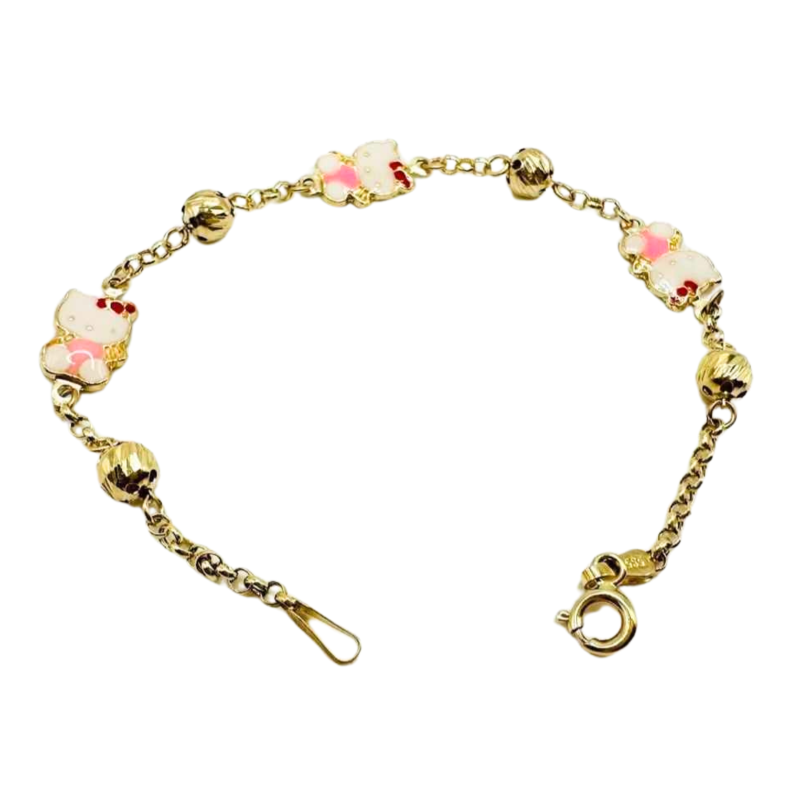Kenzari Jewellery 14k Gold Chain with Hello Kitty Accents Bracelet for Kids - 2.66 Grams