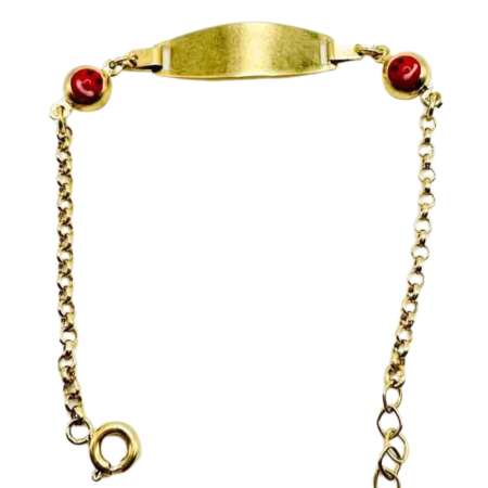 Kenzari Jewellery 14k Gold Nameplate with Beads Bracelet for Kids - 1.88 Grams