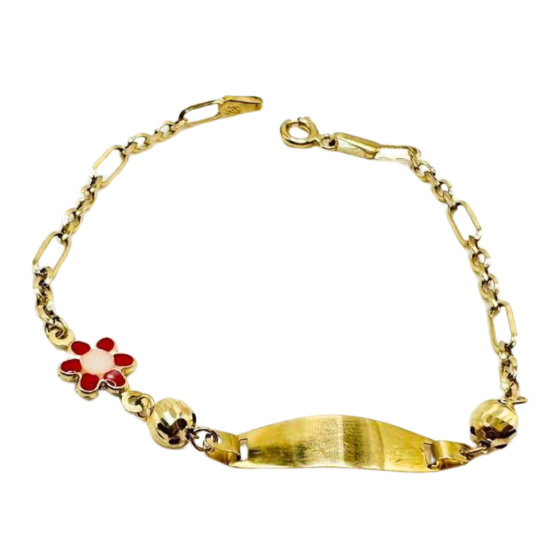 Kenzari Jewellery 14k Gold Nameplate with Flower Accents Bracelet for Kids - 1.88 Grams Kenzari Jewellery 14k Gold Nameplate with Flower Accents Bracelet for Kids - 1.88 Grams