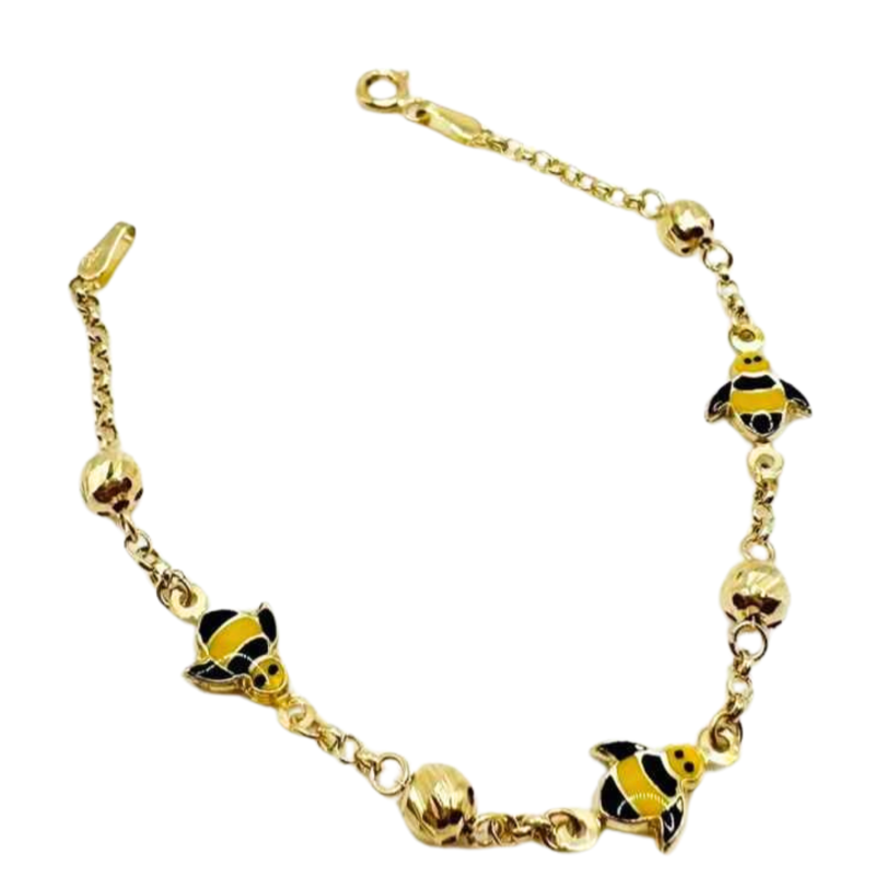 Kenzari Jewellery 14k Gold Bracelet with Bee Accents for Kids - 2.43 Grams