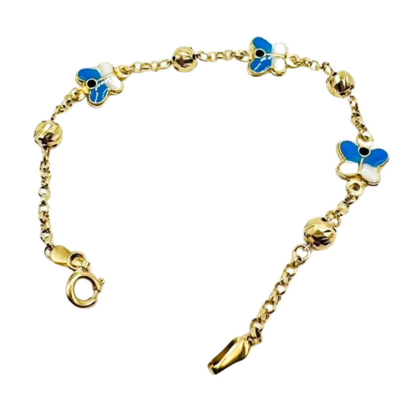 Kenzari Jewellery 14k Gold Bracelet with Butterfly Accents for Kids - 2.51 Grams