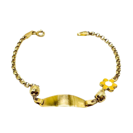 Kenzari Jewellery 14k Gold Nameplate with Flower Accents Bracelet for Kids - 1.97 Grams