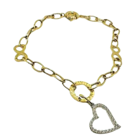 Kenzari Jewellery 14k Gold Link Chain with Heart Charm Bracelet for Women - 4.67 Grams