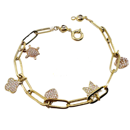 Kenzari Jewellery 14k Gold Link Chain with Zirconia Charms Bracelet for Women - 5.84 Grams Kenzari Jewellery 14k Gold Link Chain with Zirconia Charms Bracelet for Women - 5.84 Grams