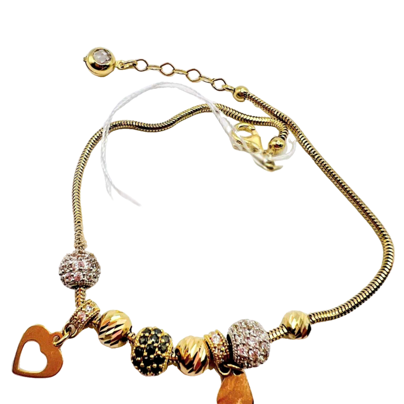 Kenzari Jewellery 14k Gold Chain with Zirconia Beaded Bracelet for Women - 5.66 Grams