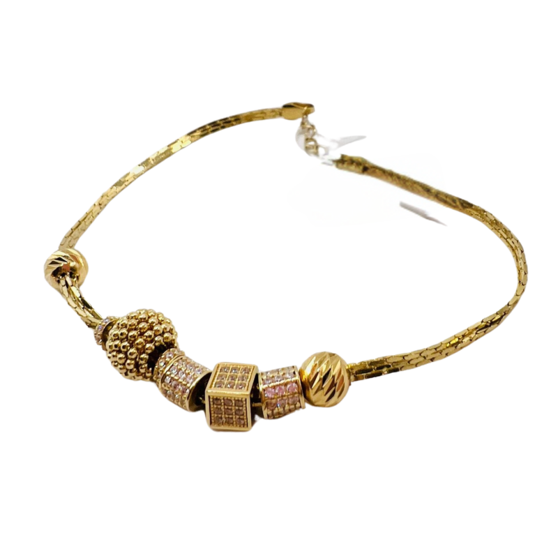 Kenzari Jewellery 14k Gold Chain with Zirconia Beads Bracelet for Women - 7.37 Grams