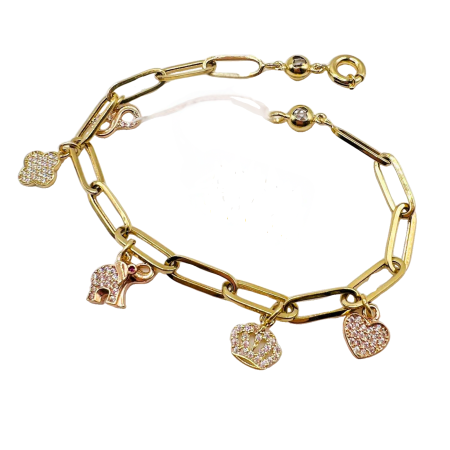 Kenzari Jewellery 14k Gold Link Chain with Zirconia Charms Bracelet for Women - 5.76 Grams Kenzari Jewellery 14k Gold Link Chain with Zirconia Charms Bracelet for Women - 5.76 Grams