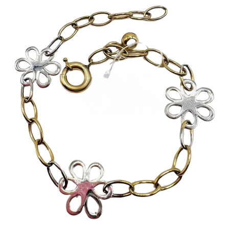 Kenzari Jewellery 14k Gold Link Chain with Flower Accents Bracelet for Women - 5.46 Grams