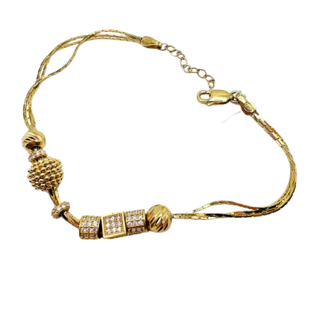 Kenzari Jewellery 14k Gold Link Chain with Beaded Bracelet for Women - 7.39 Grams