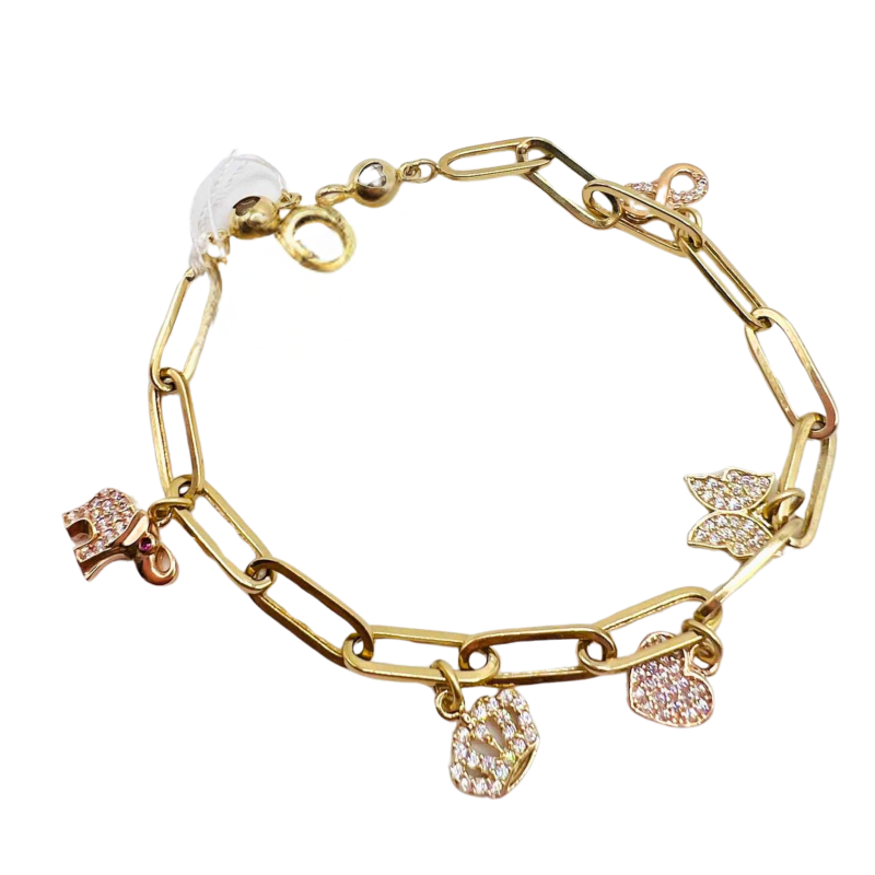 Kenzari Jewellery 14k Gold Link Chain with Zirconia Beaded Bracelet for Women - 5.78 Grams