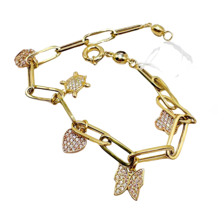 Kenzari Jewellery 14k Gold Link Chain with Zirconia Charms Bracelet for Women - 5.75 Grams Kenzari Jewellery 14k Gold Link Chain with Zirconia Charms Bracelet for Women - 5.75 Grams