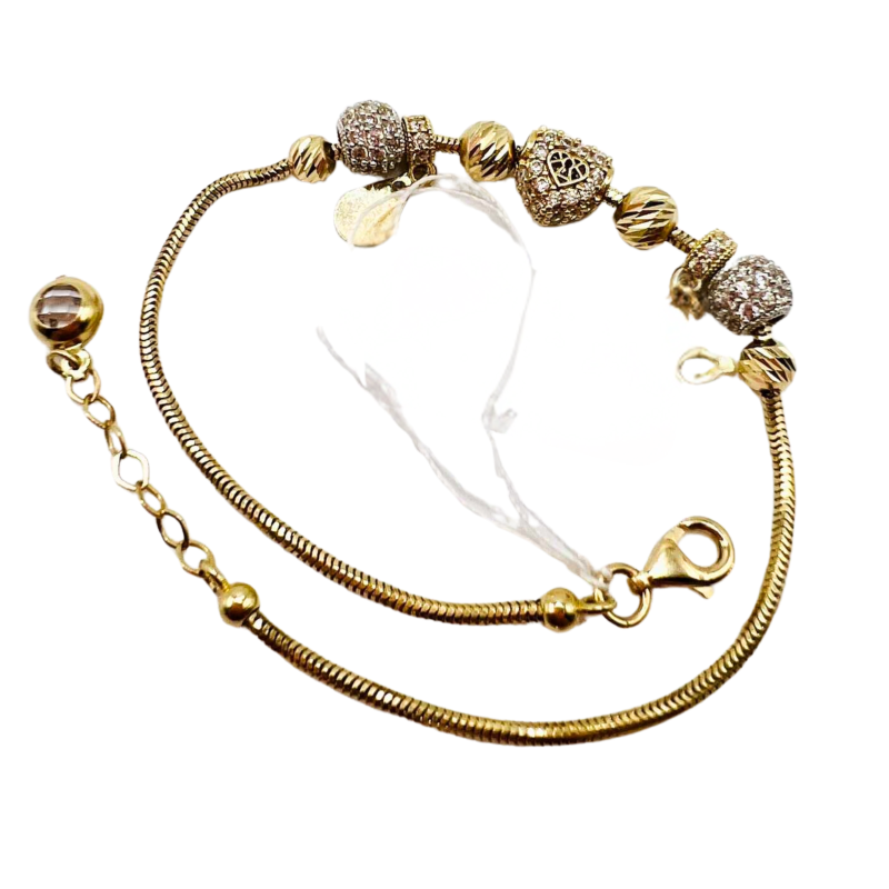 Kenzari Jewellery 14k Gold Snake Chain with Zirconia Beads Bracelet for Women - 6.03 Grams