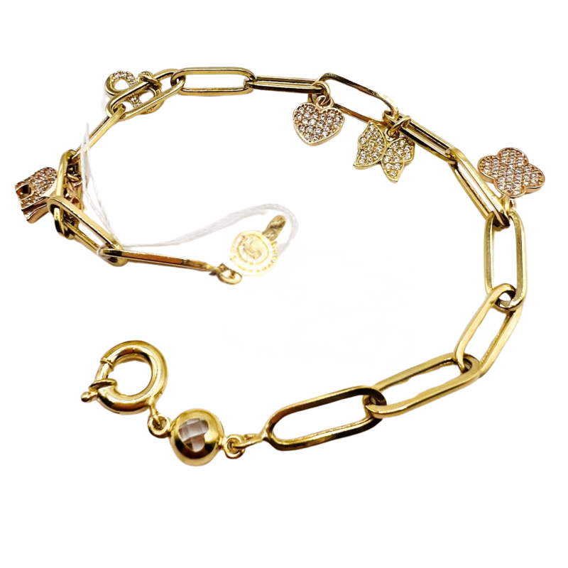 Kenzari Jewellery 14k Gold Link Chain with Zirconia Charms Bracelet for Women - 5.85 Grams