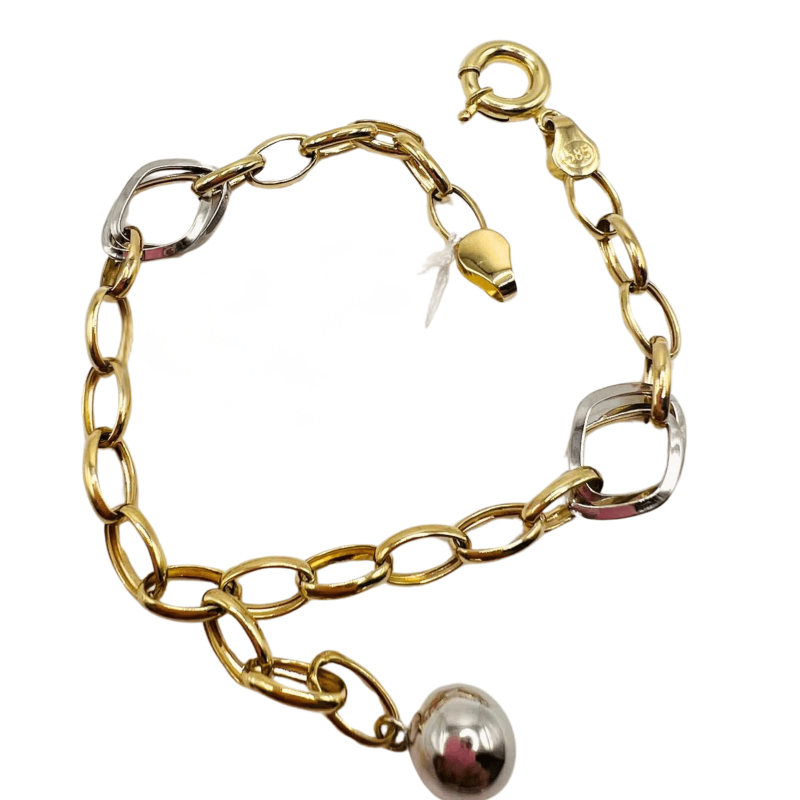 Kenzari Jewellery 14k Two Tone Link Chain Bracelet with charm for Women - 3.81 Grams