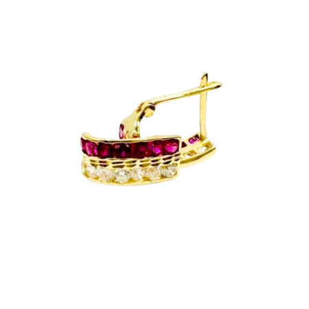 Kenzari Jewellery 14k Gold Pink and White Stone Earring for Kids - 2.31 Grams