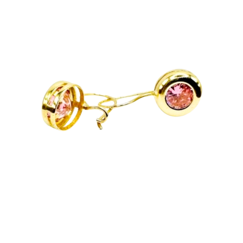 Kenzari Jewellery 14k Gold Pink Stone Earring for Kids - 4.03 Grams
