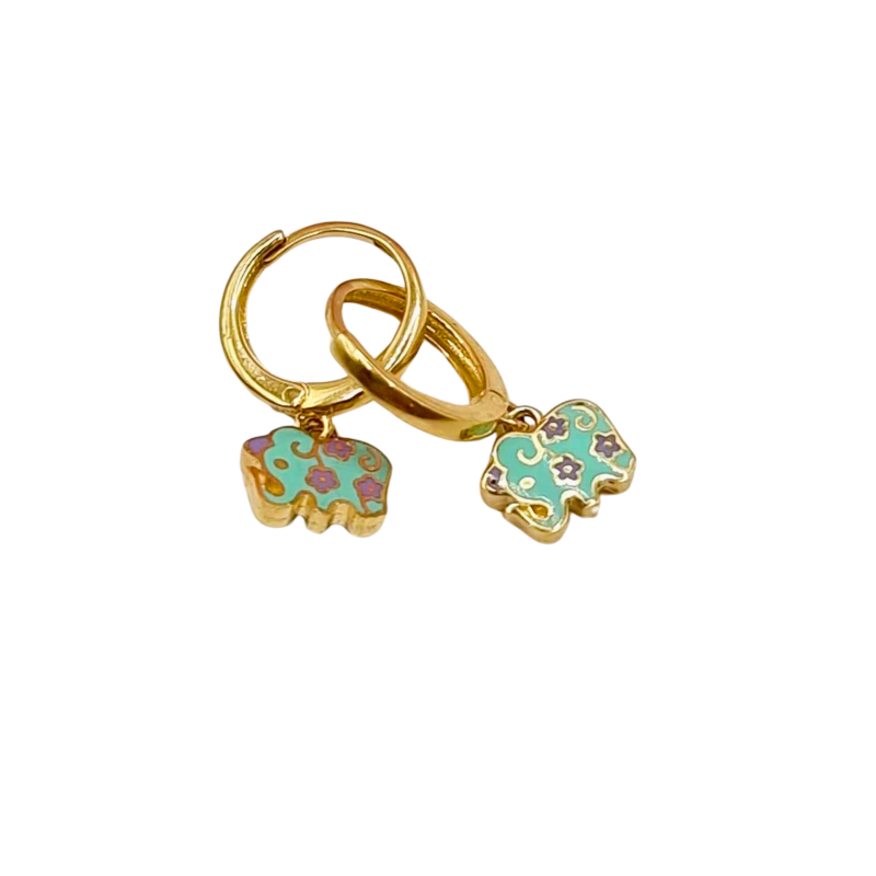 Kenzari Jewellery 14k Gold Hoop Earring with elephant charms for Kids - 2.38 Grams