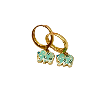 Kenzari Jewellery 14k Gold Hoop Earring with elephant Charms for Kids - 2.42 Grams