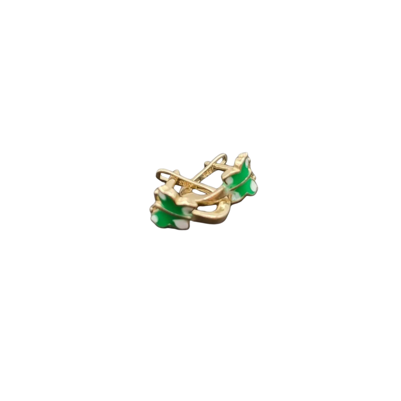 Kenzari Jewellery 14k Gold Hoop Green Butterfly Earring for Kids - 1.51 Grams