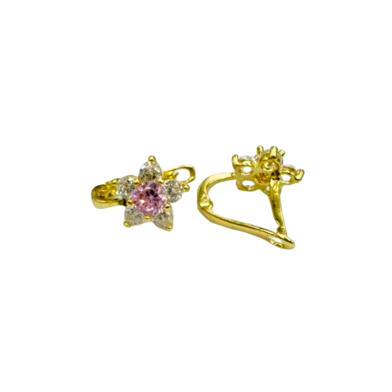 Kenzari Jewellery 14k Gold Hoop Stone Earring for Kids - 1.06 Grams