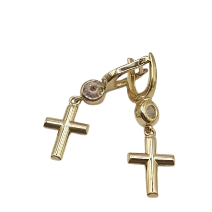Kenzari Jewellery 14k Gold Cross Earring for Women - 4.05 Grams