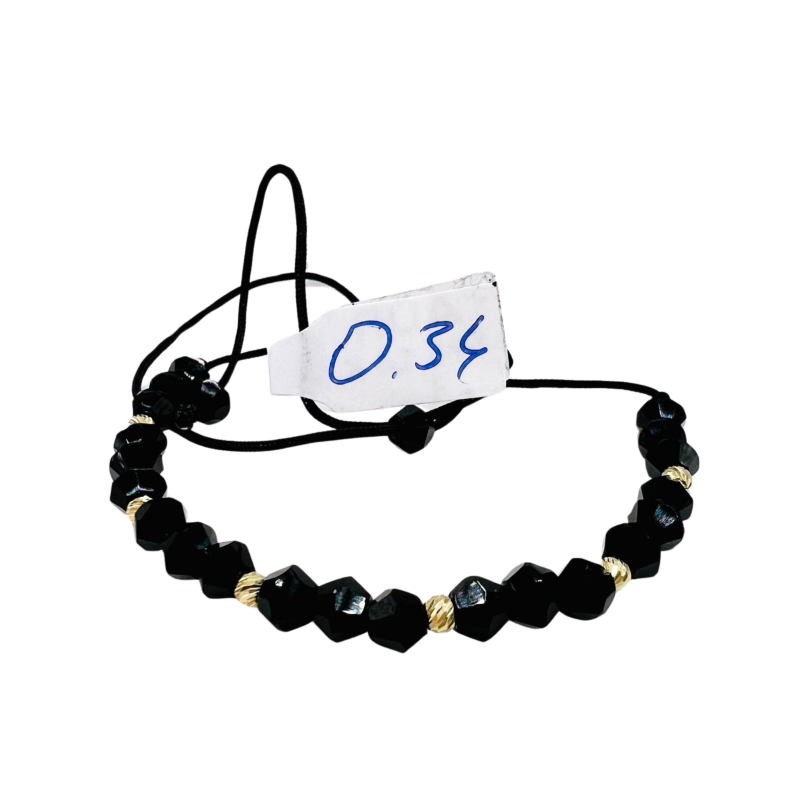 Kenzari Jewellery 14k Gold Handmade Black Bead Bracelet - 0.34 Grams