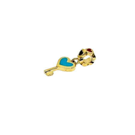 Kenzari Jewellery 14k Gold Key Charm with Heart and Enamel - 1.67 Grams